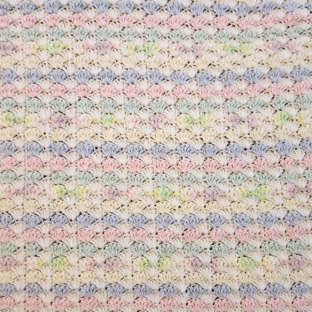 Crochet Handmade Pastel Pink Blue White Throw Lap Baby Blanket Afghan
